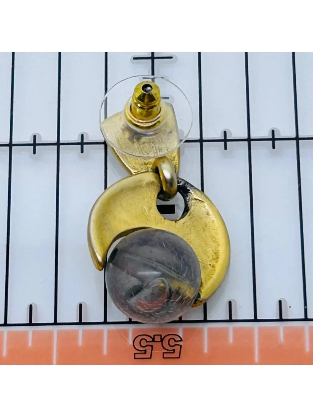 Modernist Gold Tone Acrylic Grey Orb Drop Dangle Hoop Pierced Earring 3 Pair Lot